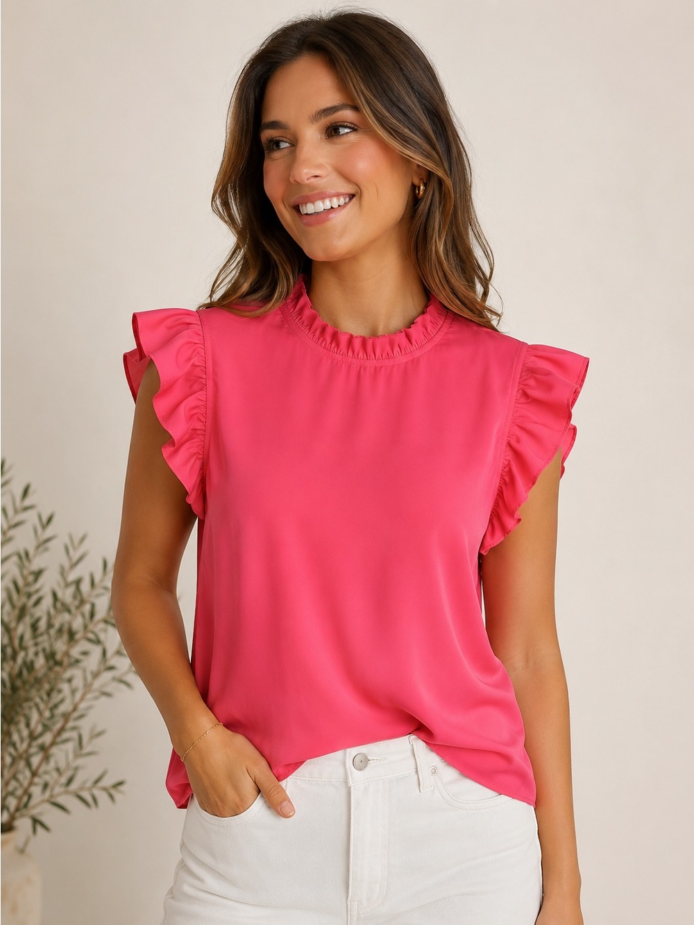 SHEIN Coral Pink Ruffle Sleeve Blouse
